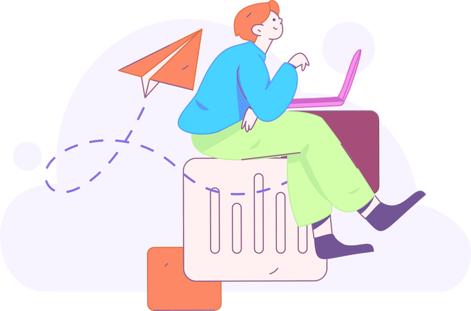 Boy working on data analysis  Illustration