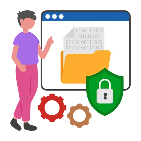 Boy working on data Encryption  Illustration