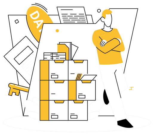 Boy working on Data Management  Illustration