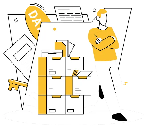 Boy working on Data Management  Illustration