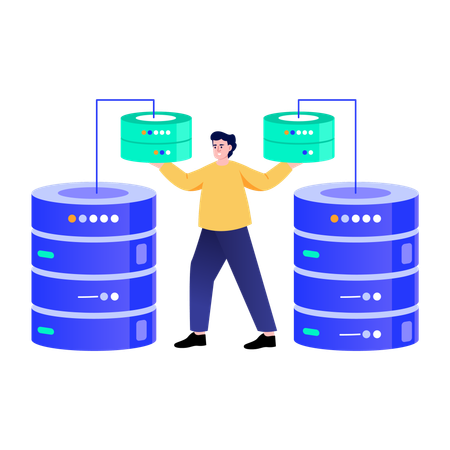 Boy working on data management  Illustration