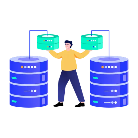 Boy working on data management  Illustration