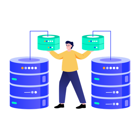 Boy working on data management  Illustration