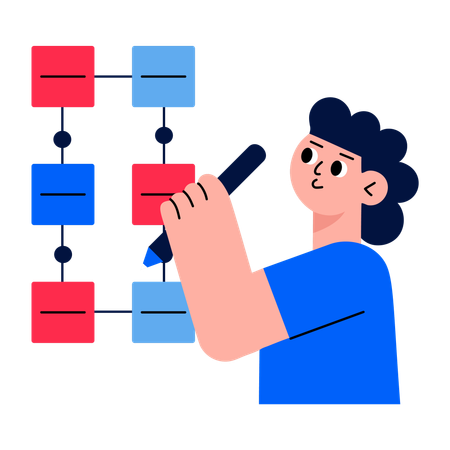 Boy working on data mapping  Illustration