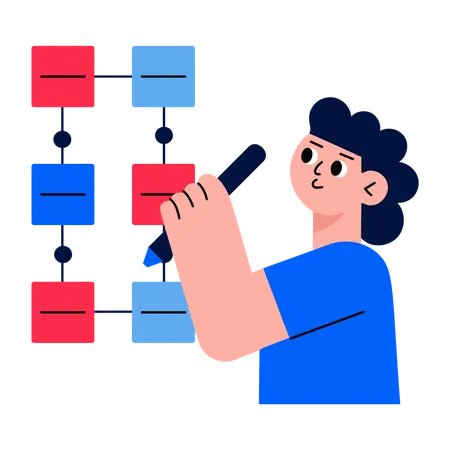 Boy working on data mapping  Illustration