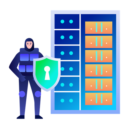 Boy working on data protection  Illustration