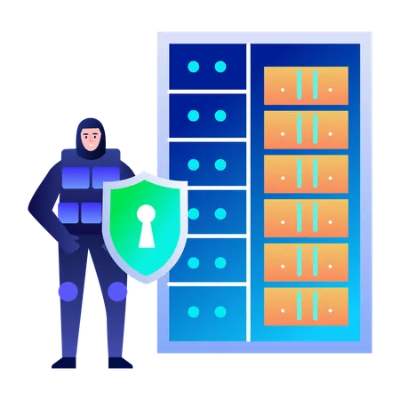 Boy working on data protection  Illustration
