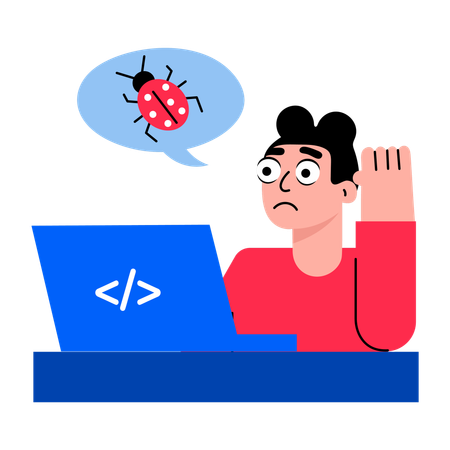 Boy working on debug mode  Illustration