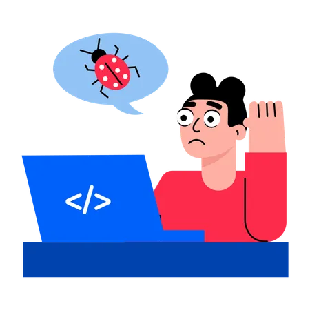 Boy working on debug mode  Illustration