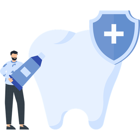 Boy working on dental health  Illustration