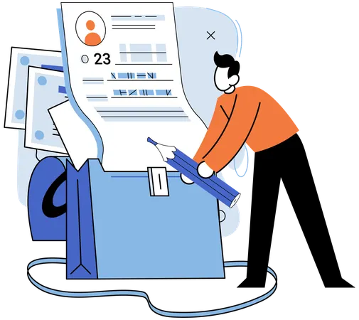 Boy working on developing personal profile  Illustration