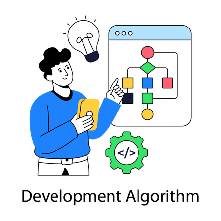 Boy working on development algorithm  Illustration