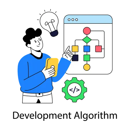 Boy working on development algorithm  Illustration