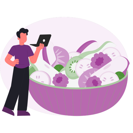 Boy  working on diet food  Illustration