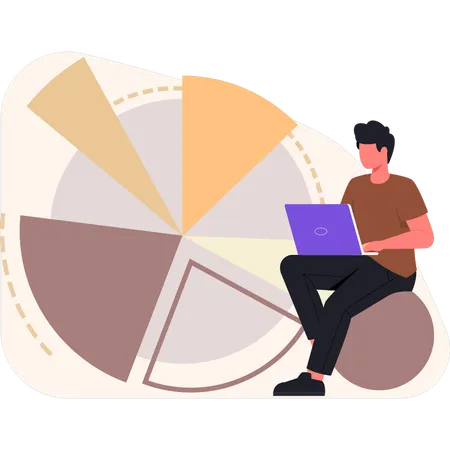 Boy working on different pie chart value  Illustration