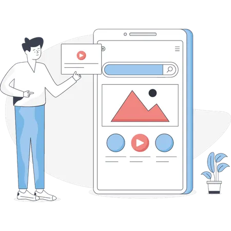 Boy Working On Digital Marketing Analytics  Illustration