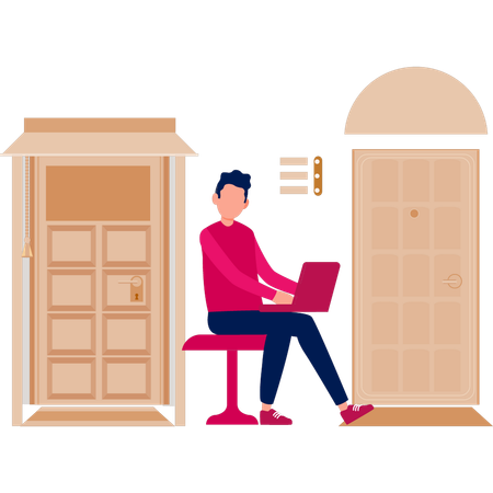 Boy working on door way structure  Illustration