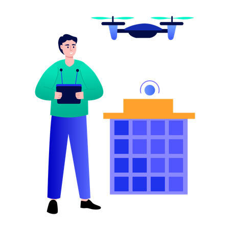 Boy working on drone security  Illustration