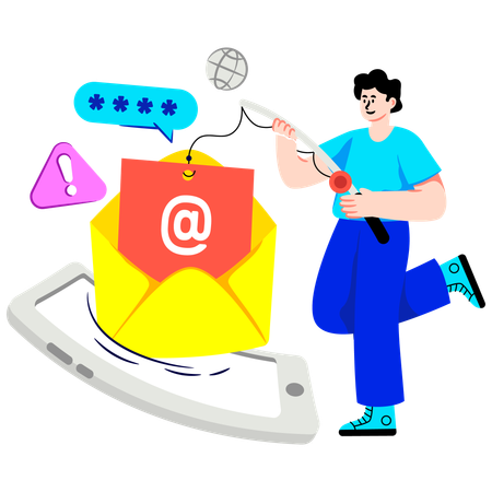 Boy working on Email Phishing  Illustration