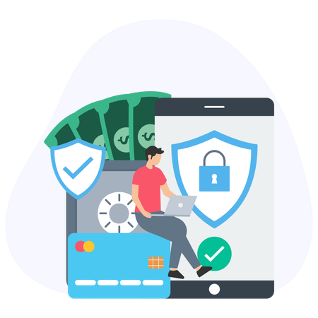 Boy working on financial security  Illustration