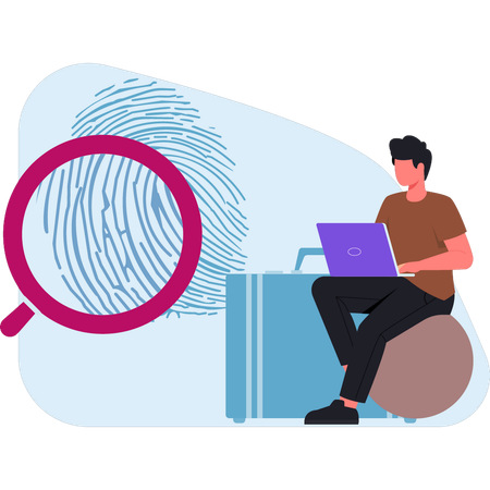 Boy working on finger print authentication  Illustration