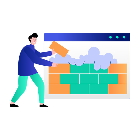 Boy working on Firewall  Illustration