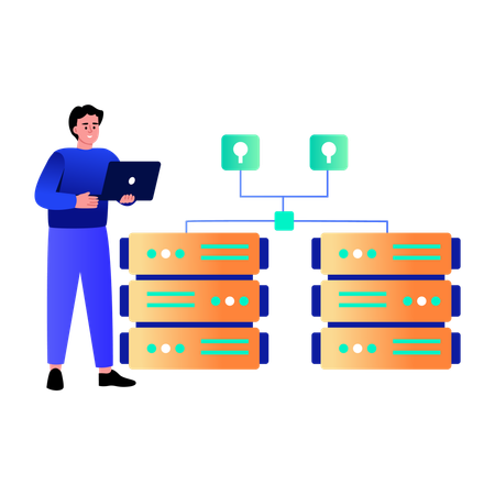 Boy working on firewall management  Illustration