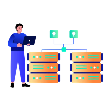 Boy working on firewall management  Illustration