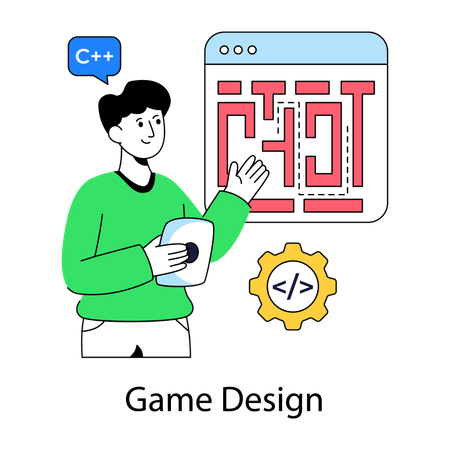 게임 디자인을 하는 소년  일러스트레이션