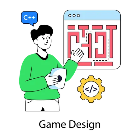 게임 디자인을 하는 소년  일러스트레이션