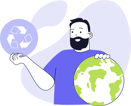 Boy working on global recycling  Illustration