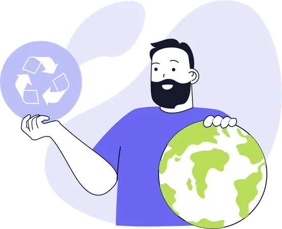 Boy working on global recycling  Illustration