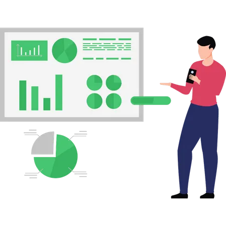 Boy Working On Graph Chart  Illustration