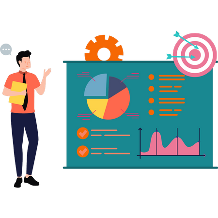 Boy working on graph chart target  Illustration