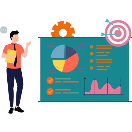 Boy working on graph chart target  Illustration