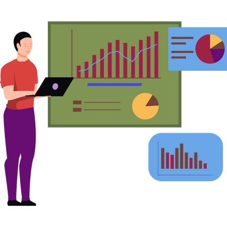 Boy working on graph report  Illustration