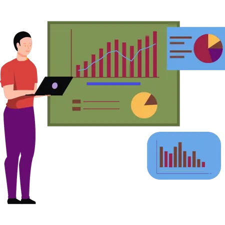 Boy working on graph report  Illustration