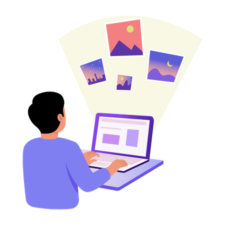 Boy working on holographic display  Illustration