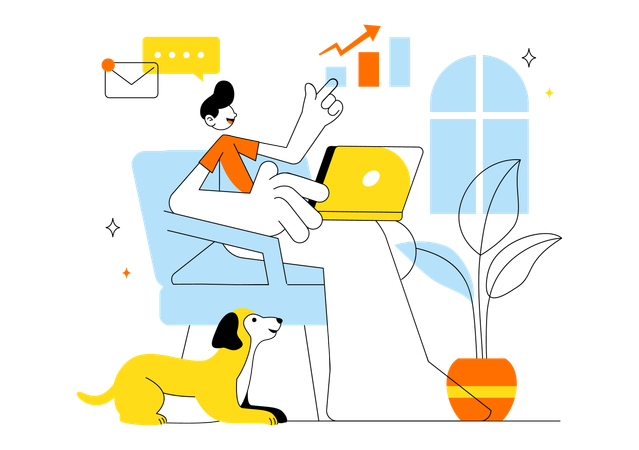 Boy working on Home Remote Working Setup  Illustration