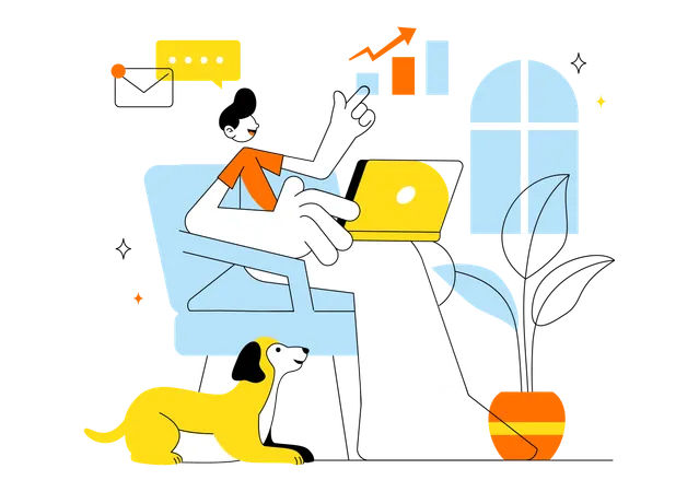 Boy working on Home Remote Working Setup  Illustration