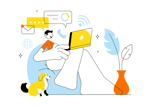 Boy working on Home Remote Working Setup  Illustration