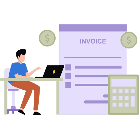 Boy working on invoice receipt  Illustration