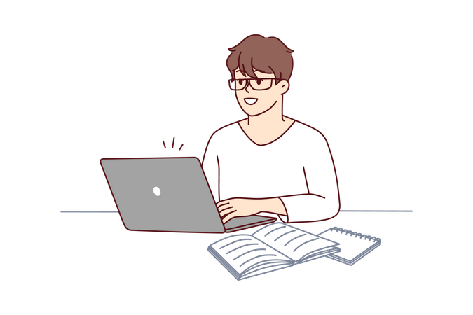 Boy working on laptop  Illustration