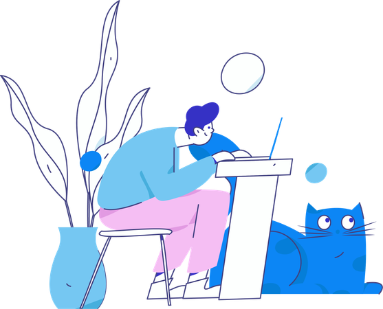 Boy working on laptop at home  Illustration