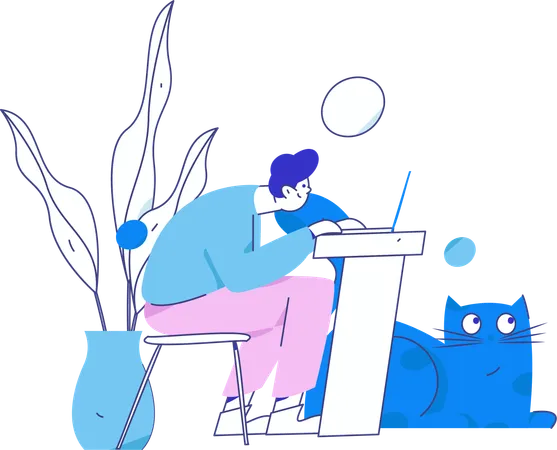 Boy working on laptop at home  Illustration