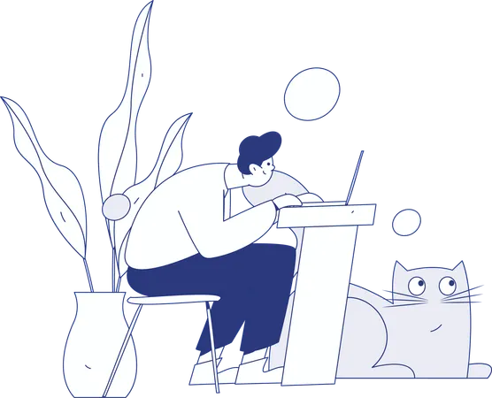 Boy working on laptop at home  Illustration