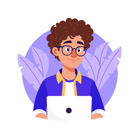 Boy working on laptop  Illustration