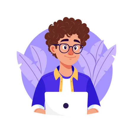Boy working on laptop  Illustration