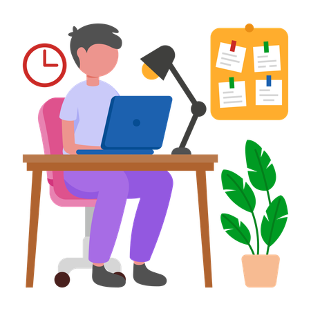 Boy working on laptop  Illustration