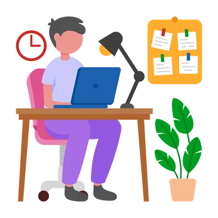 Boy working on laptop  Illustration